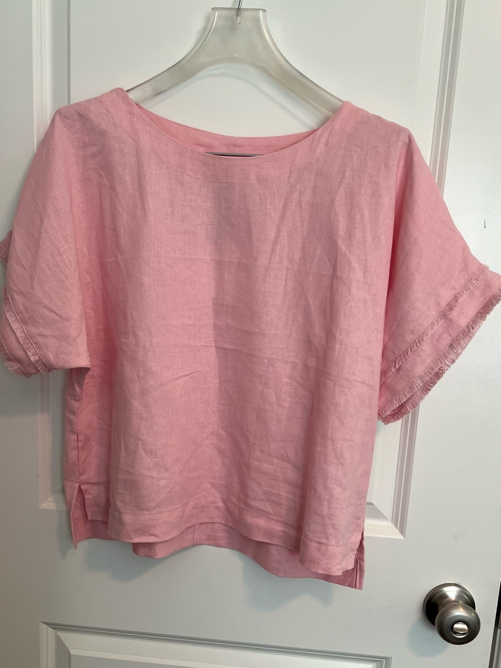 Anne Klein Soft Pink Linen Boxy Short Sleeve Top